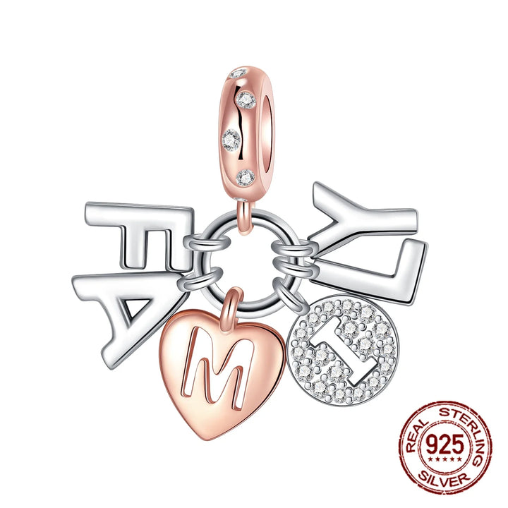 925 Sterling Silver Heart & Mum Dangle Dream Catcher Charm Fit Original Pandora Bracelet DIY Jewelry