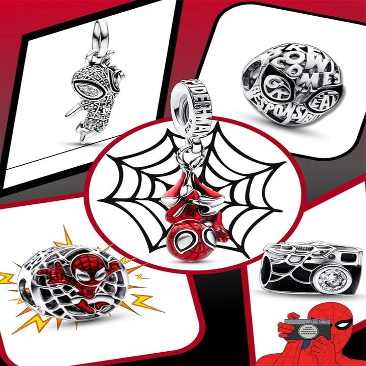 Disney 925 Sterling Silver Diy Fine Charm Fits Original Pandora Spider Man Bracelet Movie Anime