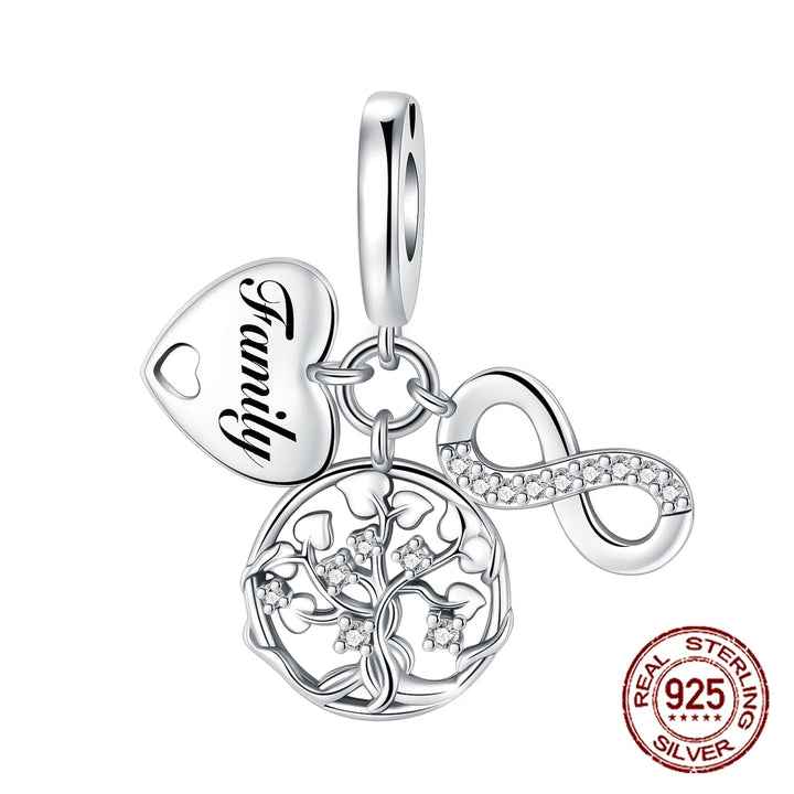 925 Sterling Silver Heart & Mum Dangle Dream Catcher Charm Fit Original Pandora Bracelet DIY Jewelry